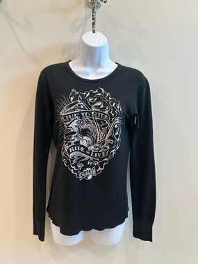 Black & White Graphic 'Live to Ride' Thermal Tee Size XS